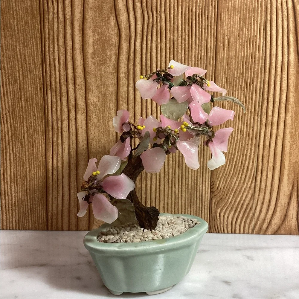 6” Bonsai Cherry Blossom Tree Glass pink and white